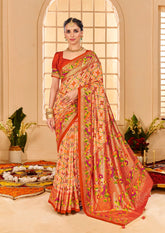 Pastel Orange Cotton Silk Ikkat Print Saree-3847